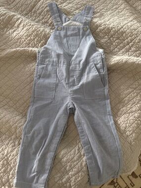 Jacadi Blue and White Pinstripe Baby Overalls